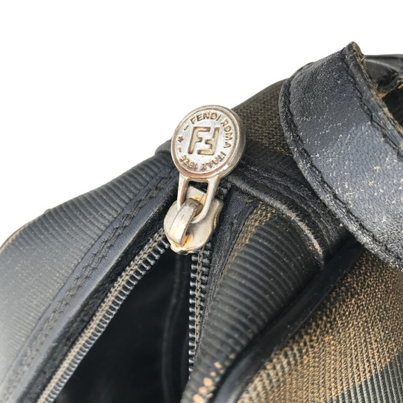 Vintage FENDI striped leather shoulder bag authentic 80s Zucca - Picture 4 of 13